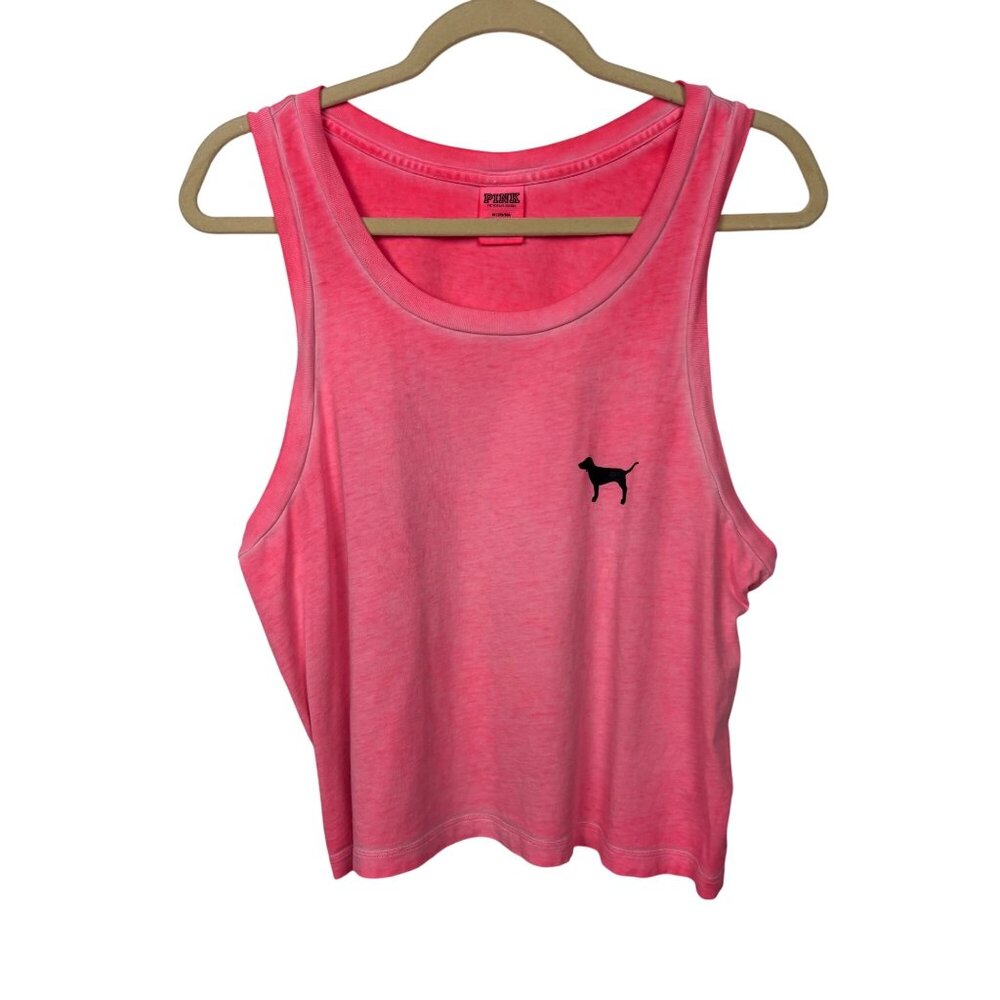 Victorias Secret Pink M Neon Pink Tank Top With Dog Logo Sleeveless Relaxed Fit